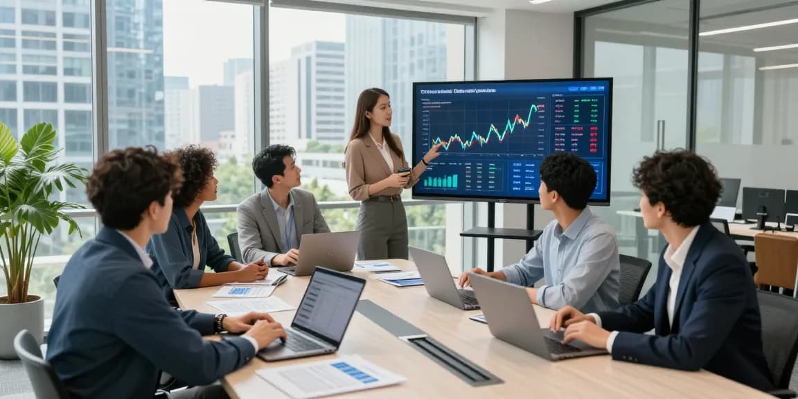 Équipe professionnelle discutant de solutions bancaires numériques CIBC business dans un bureau moderne.