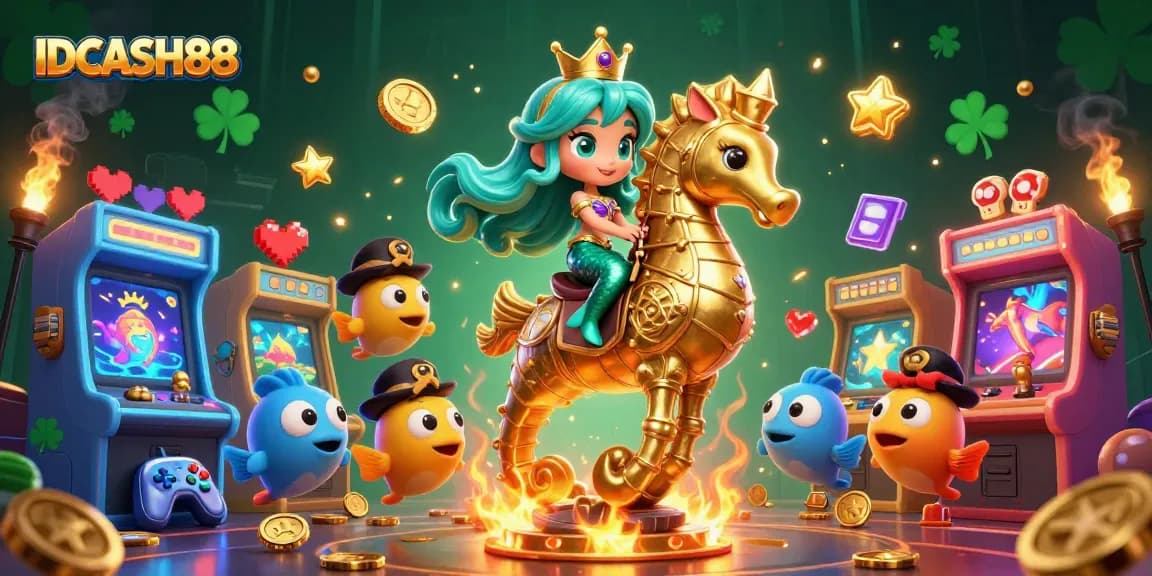 Engage with IDCASH88 by experiencing vibrant casino gaming elements in a lively digital illustration.