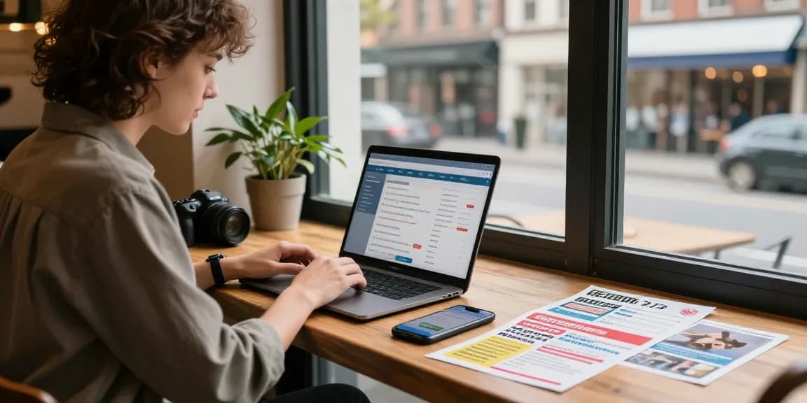 Engaging user browsing BedPersonal for local classifieds in a coffee shop setting.