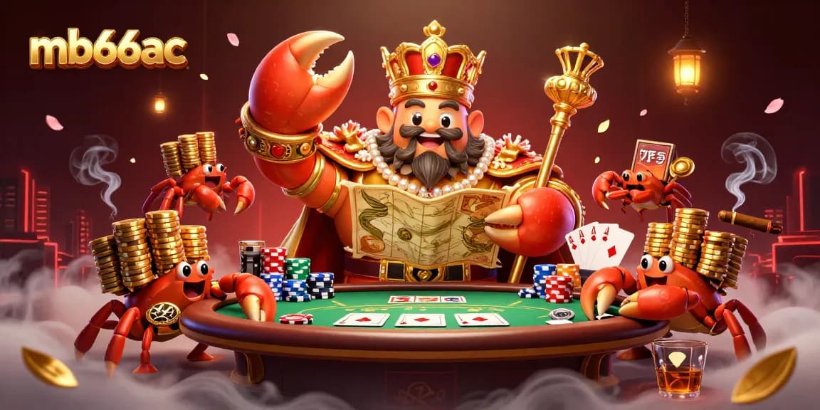 Experience thrilling action at mb66ac with our golden crab emperor presiding over a vibrant poker scene.