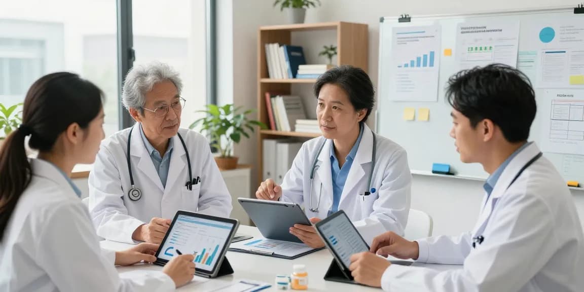 Healthcare professionals analyzing retatrutide vendor rankings in a modern office setting.