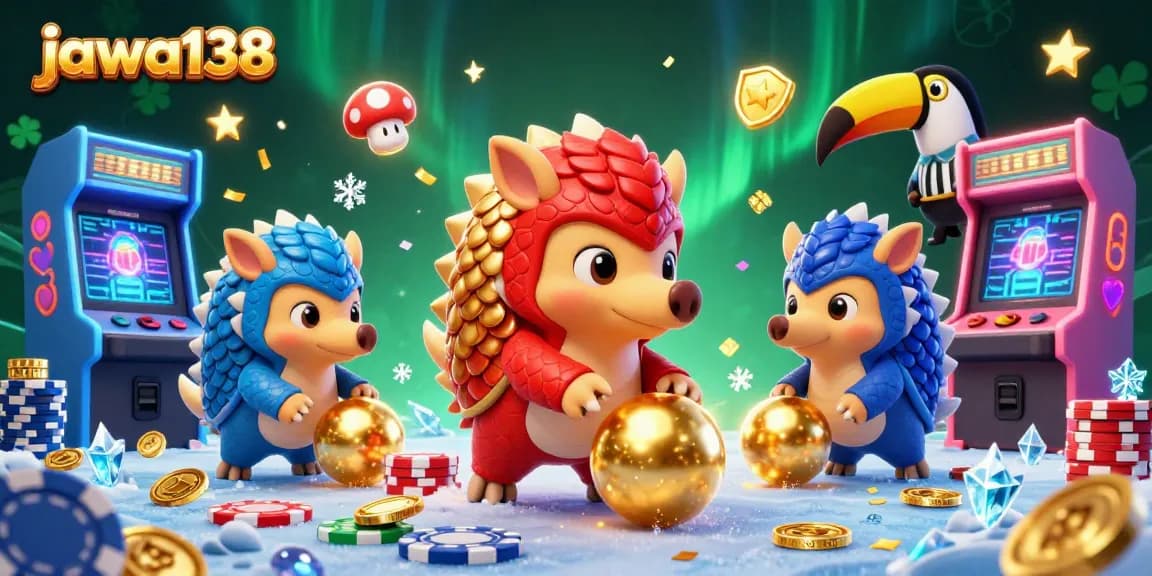 Engage with jaw-dropping gameplay featuring jawa138's colorful casino scene with animated pangolins and poker chips.