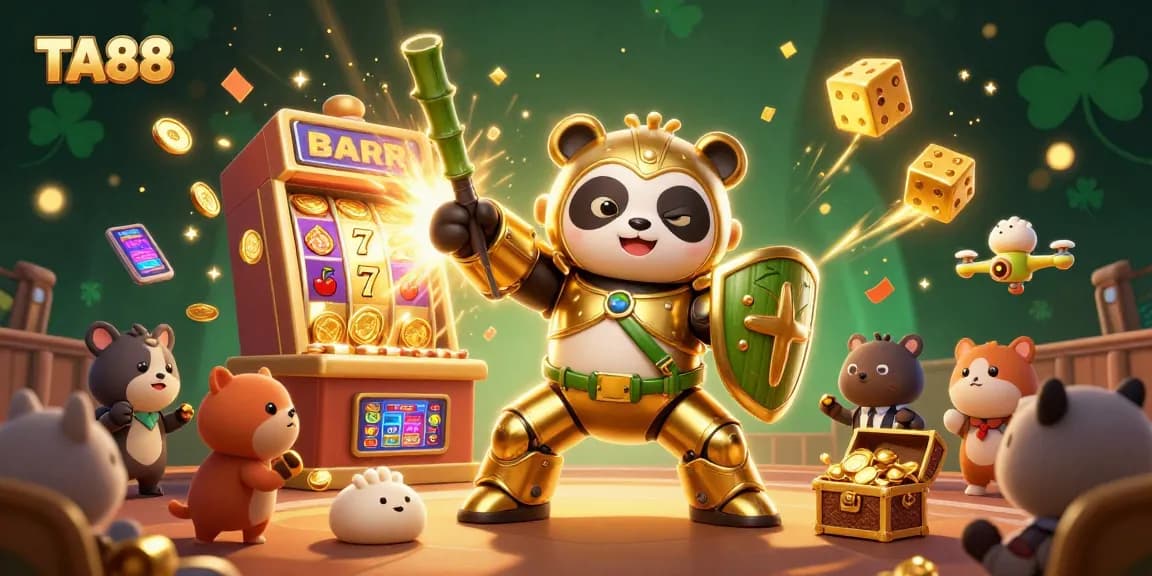 Watch the TA88 golden panda pilot a vibrant, action-packed casino arena scene.