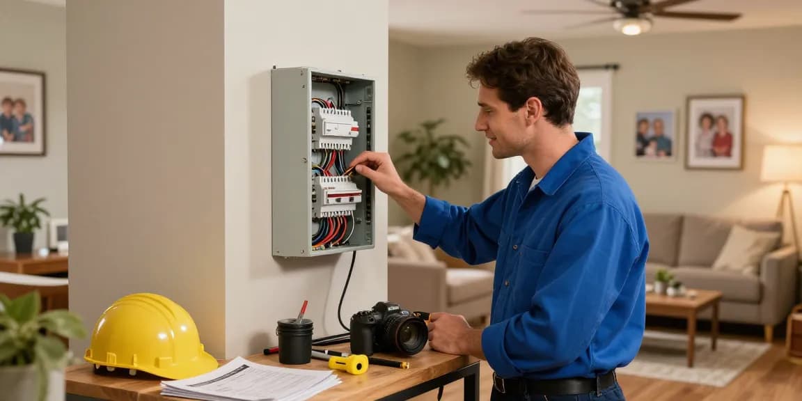 Expert performing electrical repair Stevens Point at a home, showcasing professionalism and care in a warm, welcoming setting.