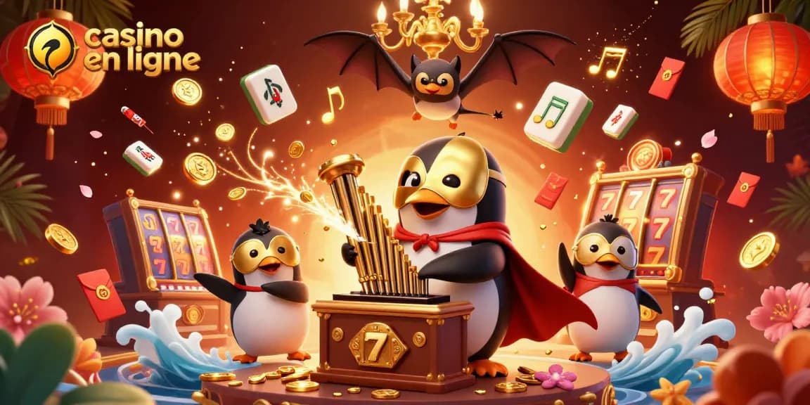 Un jeu captivant de casino en ligne avec un pingouin jouant de l'orgue et des éléments de jeu pour une expérience immersive