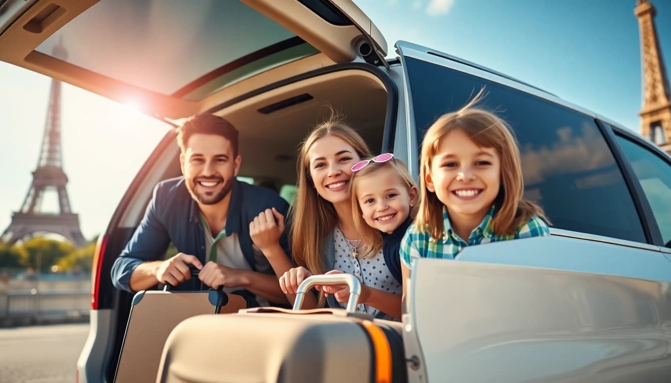 Enjoy seamless disneyland paris transfers with a family happily preparing for their magical trip.