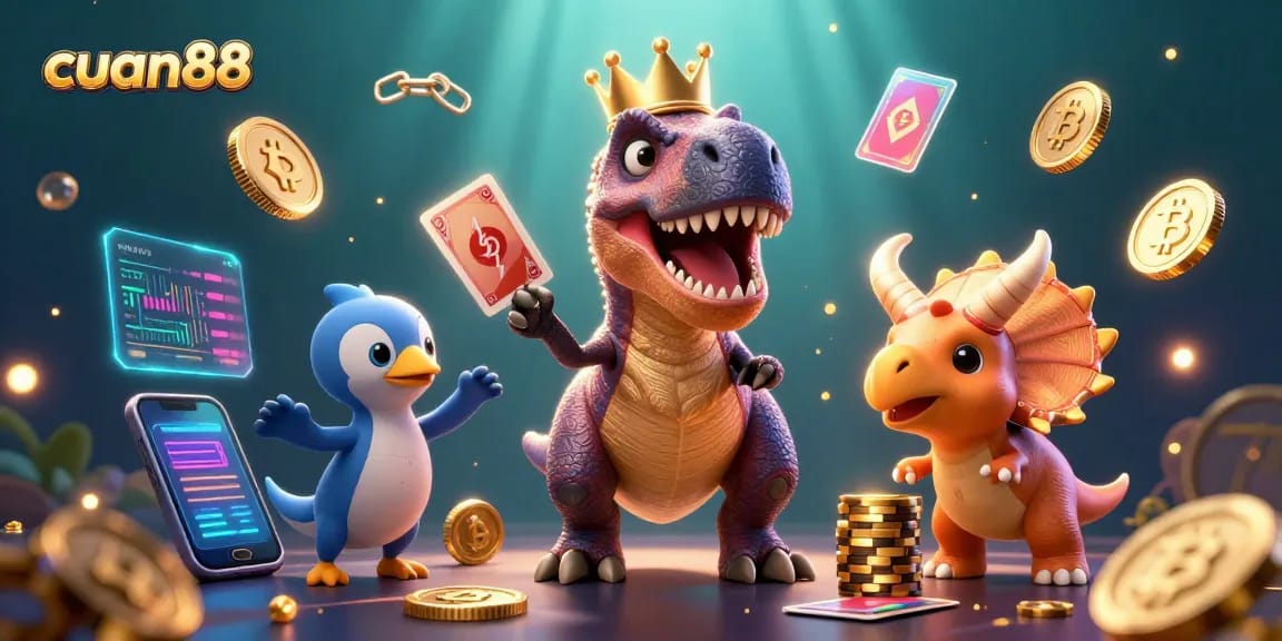 Mainkan cuan88 dengan dinosaurus lucu dan banyak elemen kasino yang menarik.