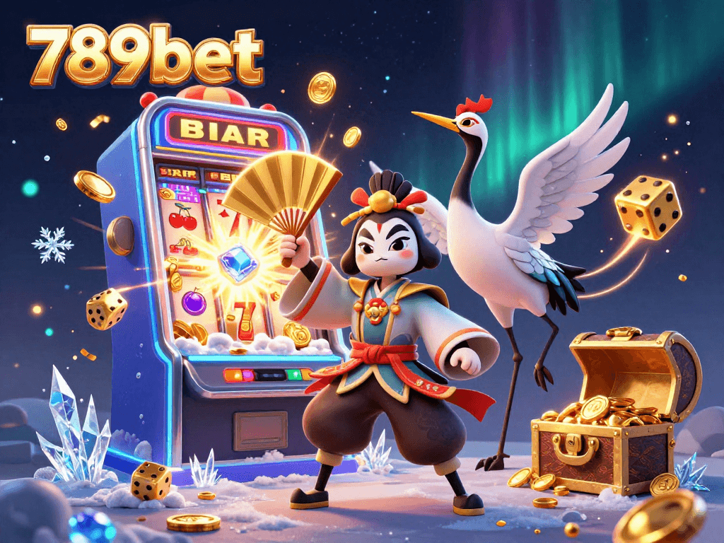 Experience immersive gaming thrills with 789bet in a vibrant 3D casino scene filled with jackpots and action.