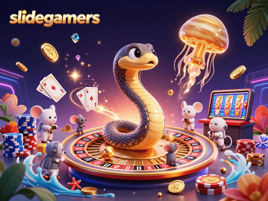 Experience thrilling bets with slidegamers in a vibrant casino universe with enchanting characters.