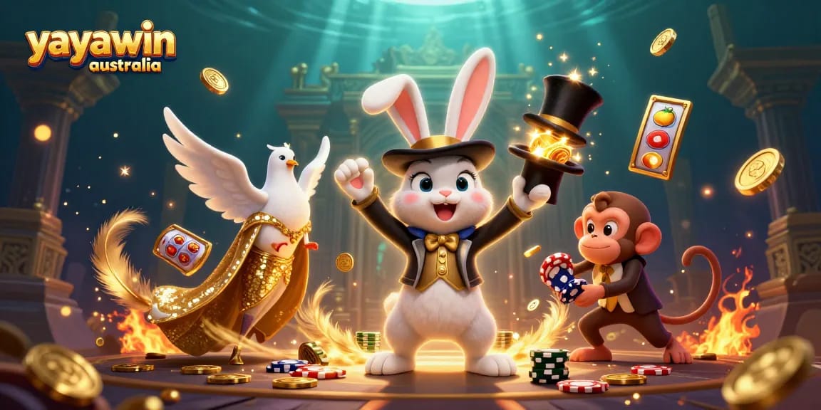 Experience the joy of exciting pokies with yayawin australia, showcased by a whimsical illustration.