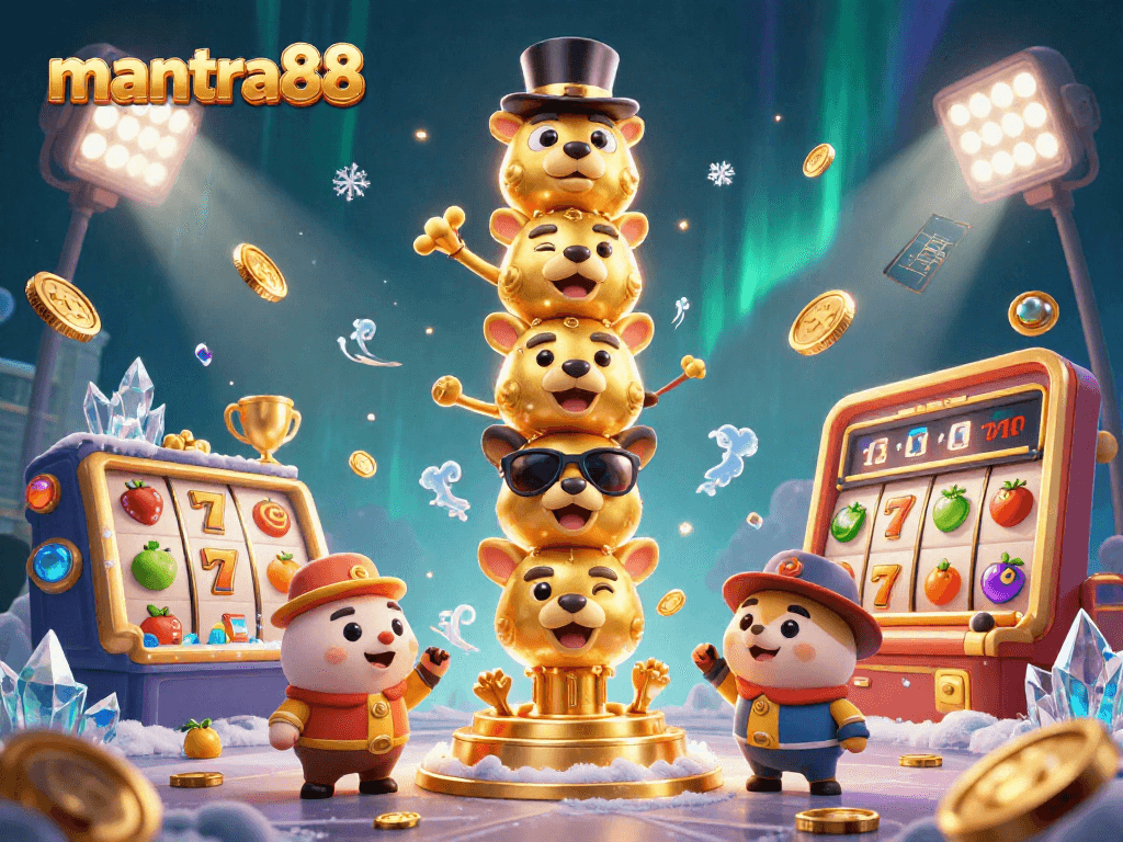 Engage with mantra88's thrilling slot gaming experience featuring a vibrant 3D totem and dynamic elements.