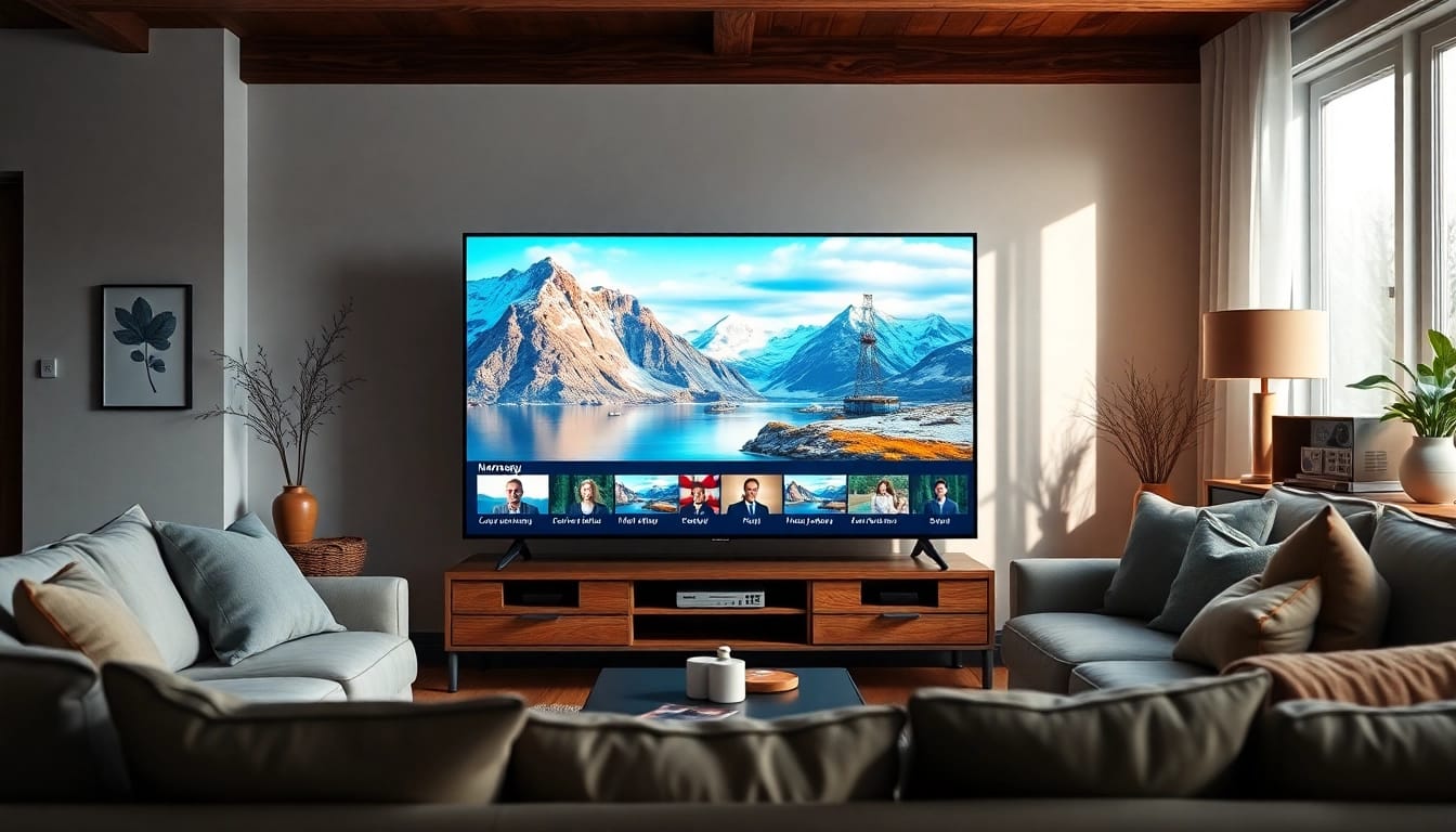 Stream live channels from iptv Norway in a cozy living room setting with modern decor.