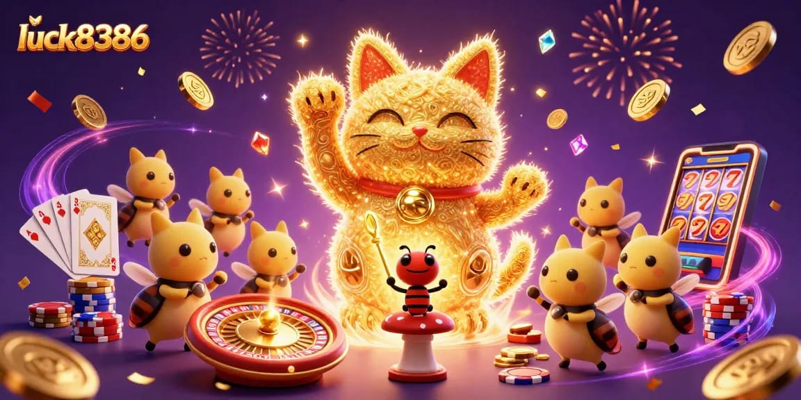 Engage in winning strategies with luck8386 at the vibrant online casino illustrated scene.