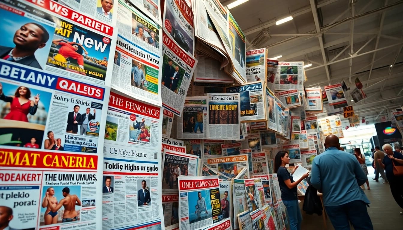 Read through vibrant Nigerian Newspapers showcasing various headlines and stories.