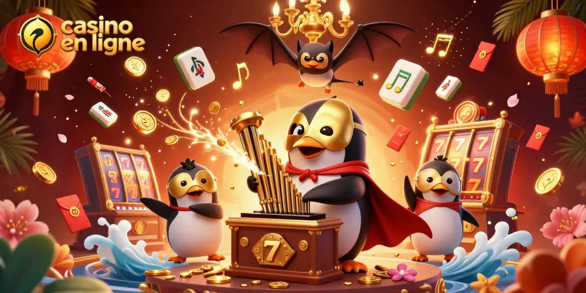 Un jeu captivant de casino en ligne avec un pingouin jouant de l'orgue et des éléments de jeu pour une expérience immersive
