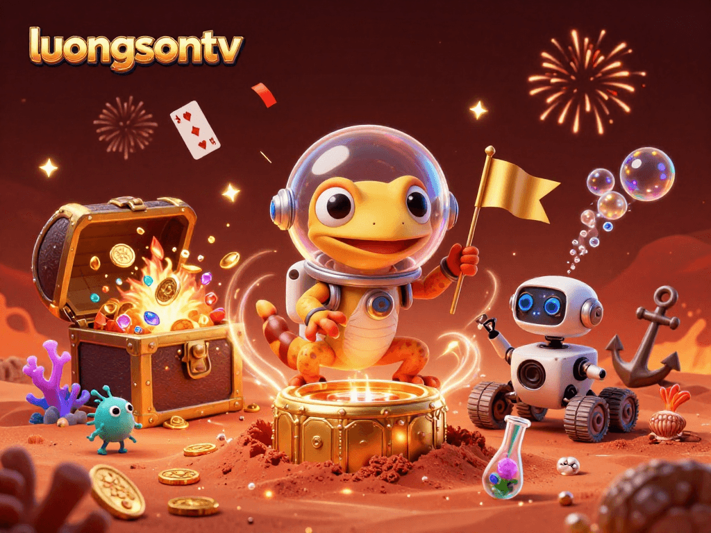 Experience thrilling gameplay with luongsontv's vibrant casino scene featuring a winning Martian gecko.