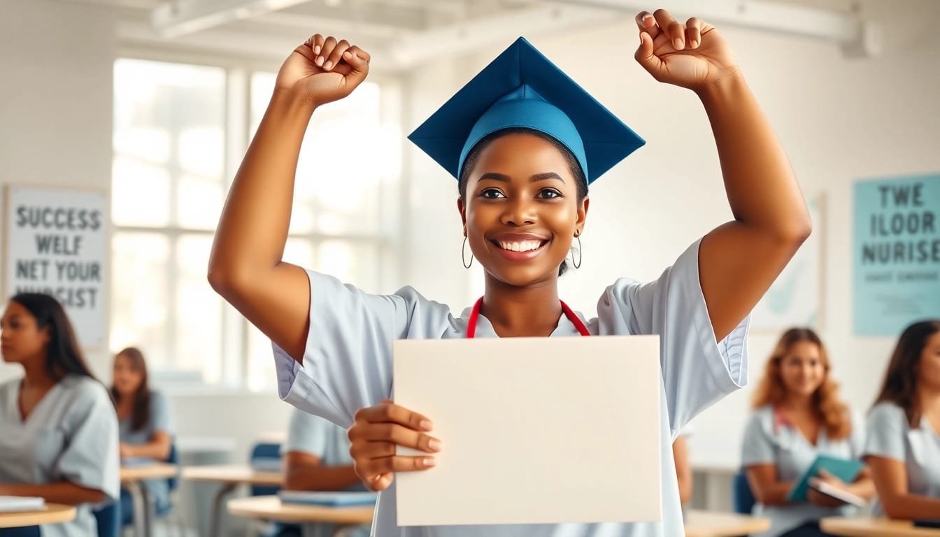 Capture the joy of Houston NCLEX review testimonials with a nursing student celebrating graduation.