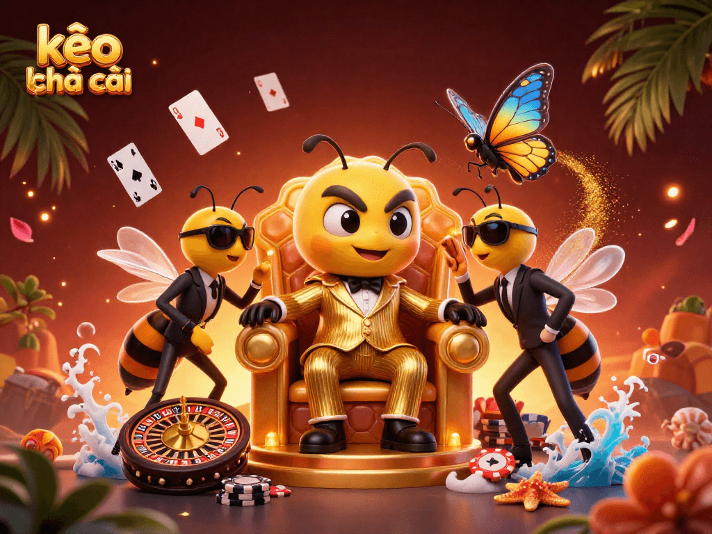 Engage in thrilling betting action with kèo nhà cái featuring a bumblebee mob boss in a vibrant casino scene.