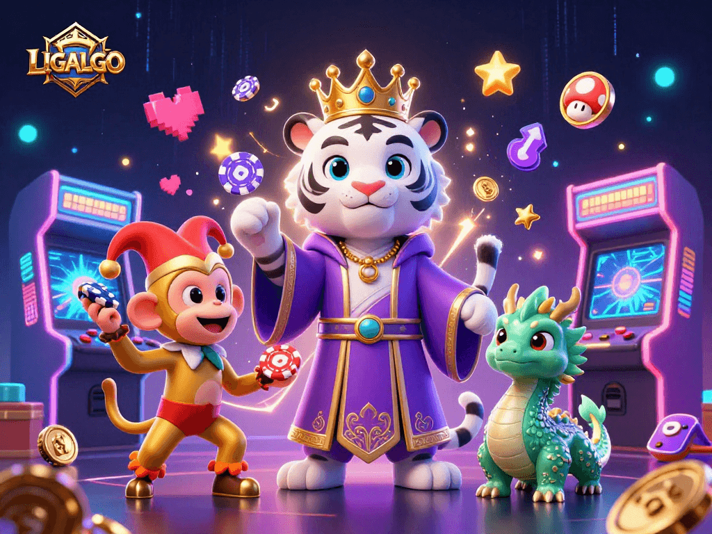LIGALGO enhances gaming thrills with vibrant cartoon characters and dynamic casino elements.