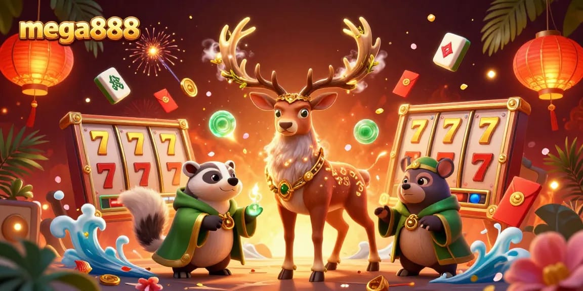 Experience thrilling mega888 slot action with enchanting characters and festive elements.