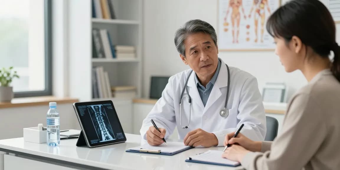 Medical consultation about boyun fıtığı ameliyatı, discussing treatment options with MRI scans.