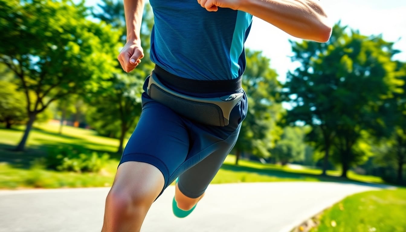 Runner showcasing a comfortable running belt during an outdoor workout.