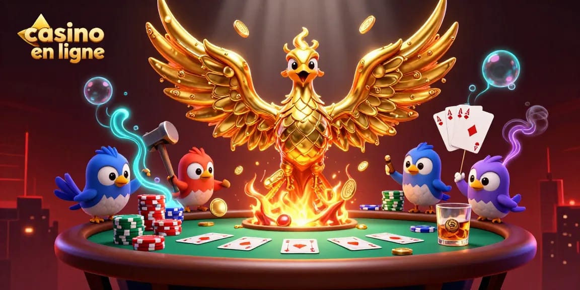 Gagnez avec les casinos en ligne grâce au phoenix doré et aux éléments de poker captivants.