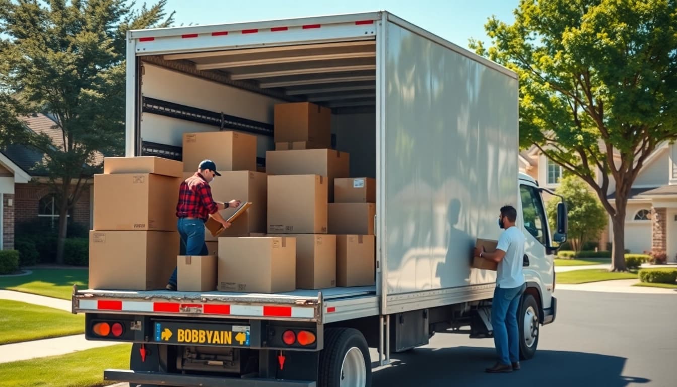 Efficient moving company Canada team handling boxes with care in a residential area.