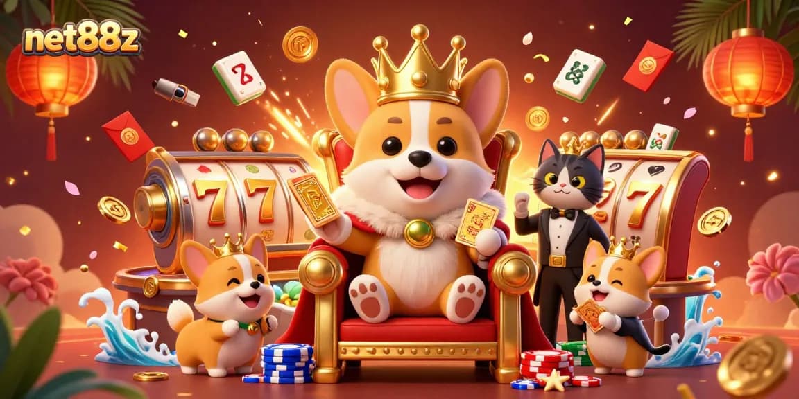 Experience exciting wins with net88z through dynamic casino scenes featuring playful corgis.