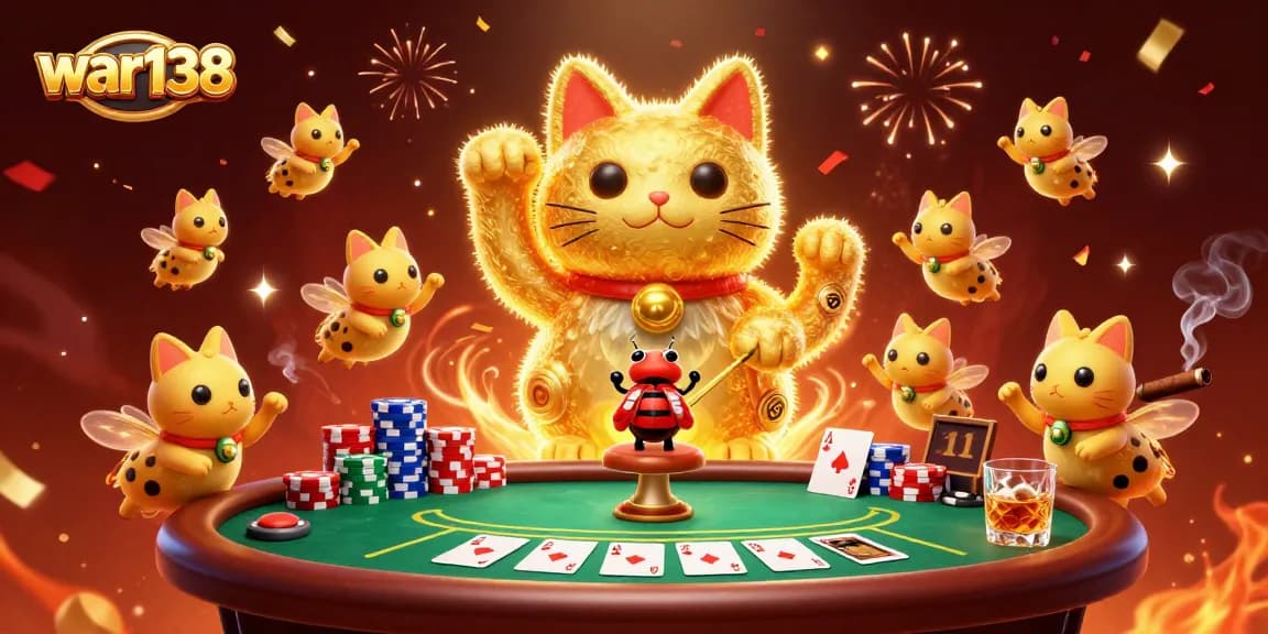 Experience thrilling wins with WAR138, capturing excitement on a vibrant casino-inspired illustration.