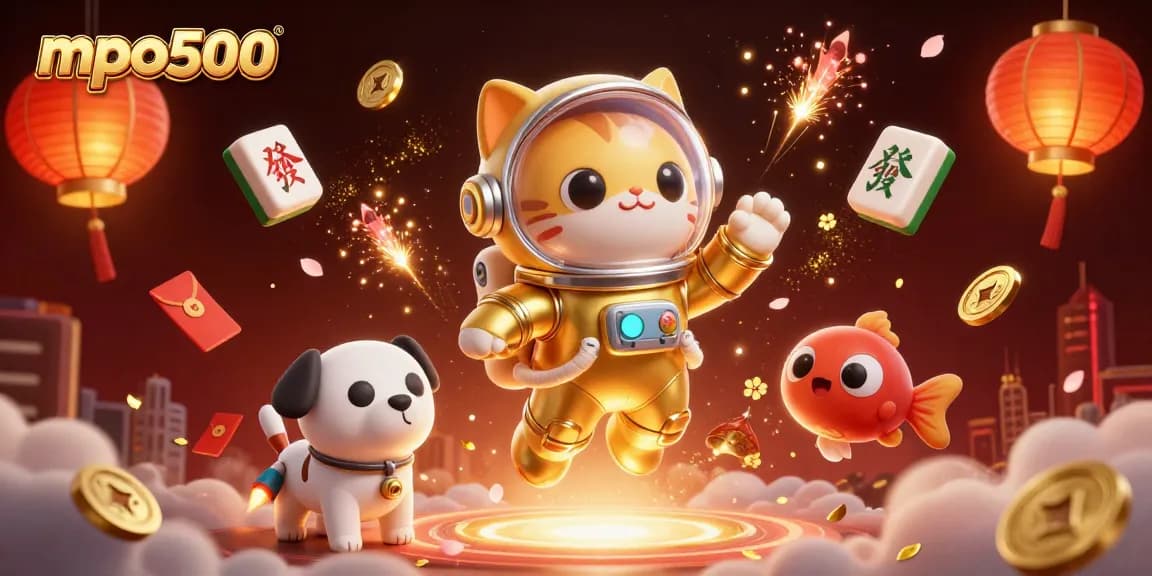 Experience exciting gameplay with mpo500 as the astronaut cat and robot dog explore a vibrant casino nebula.