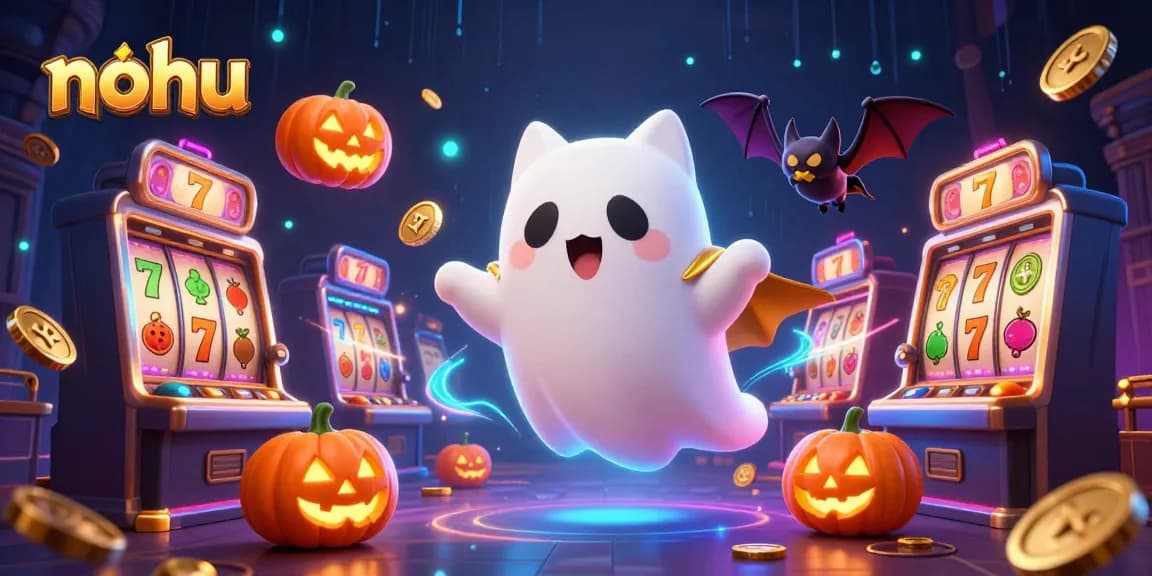 Experience thrilling gaming at nohu with a ghost cat and bat in a haunted casino!