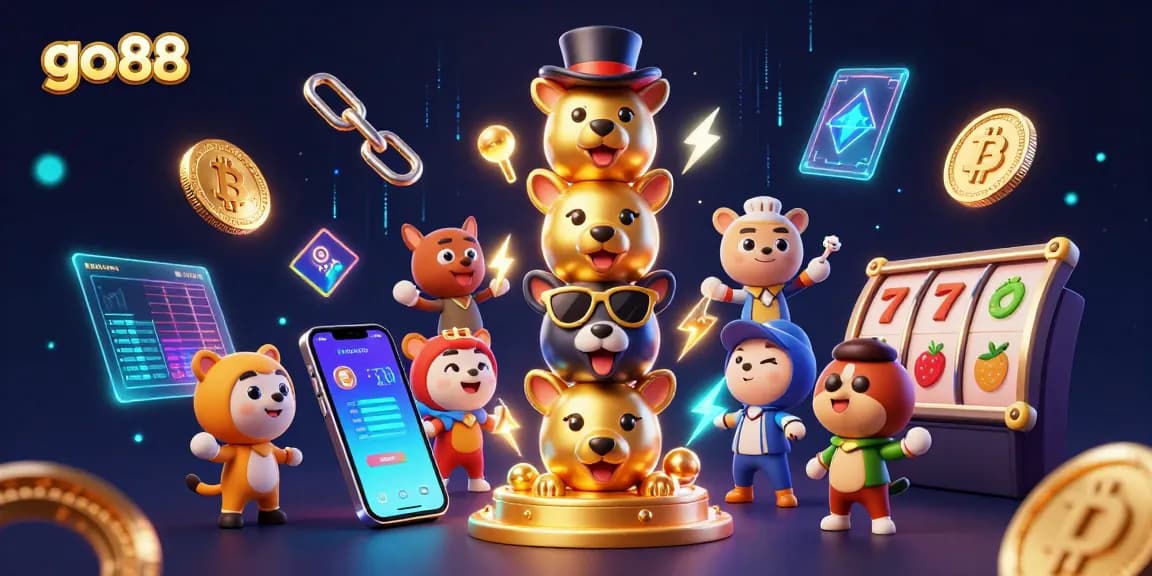 Experience thrilling action with go 88 in this vibrant casino-themed illustration featuring a cartoon totem.
