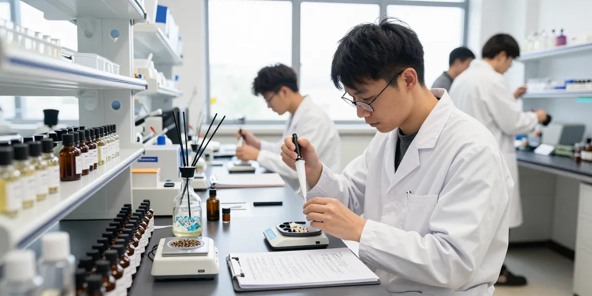 Fragrance Beads Manufacturer showcasing skilled perfumer developing scent formulations in a modern laboratory.