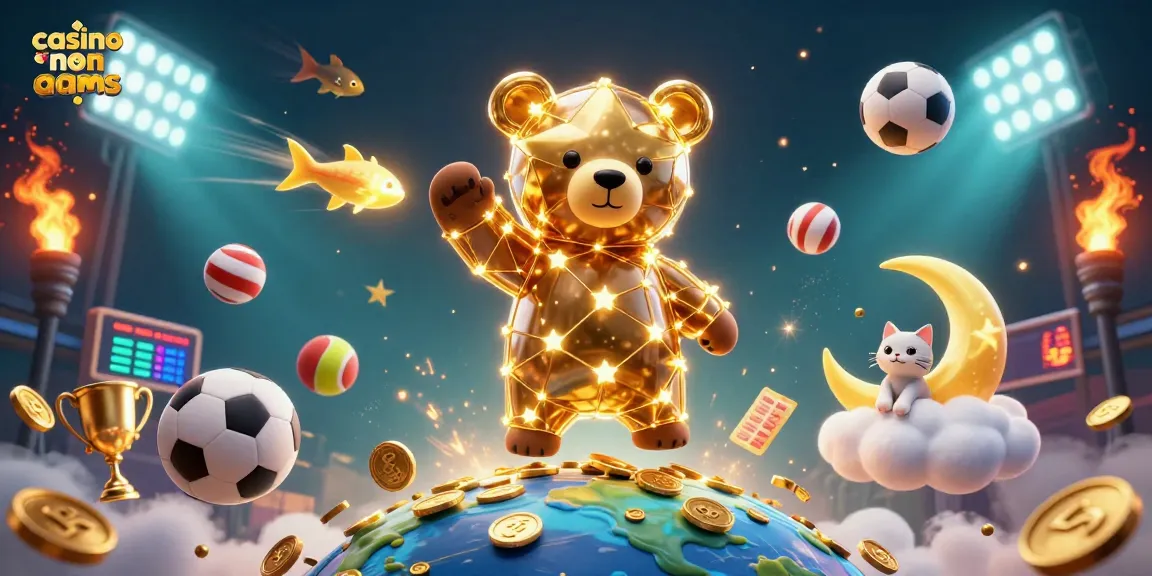 Giocando nei casino non AAMS, con personaggi unici che raccolgono monete sotto un cielo stellato.