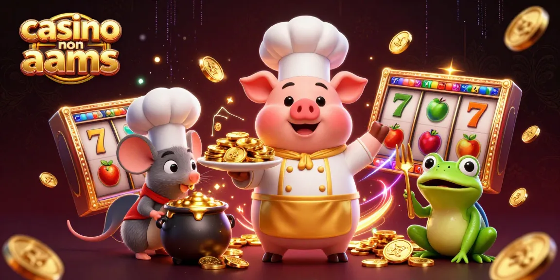 Giocando nei casino non AAMS, il maiale chef serve monete d'oro mentre il topo sous-chef assaggia oro fuso.