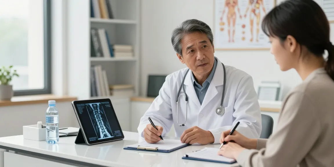 Medical consultation about boyun fıtığı ameliyatı, discussing treatment options with MRI scans.
