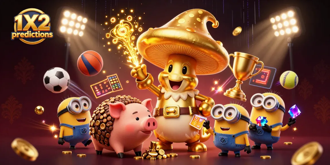 Betting on 1X2 predictions alongside a magical golden mushroom wizard and treasure-hunting pig.