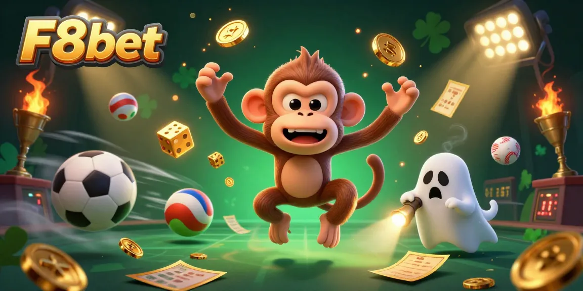 Experience thrilling moments at F8bet with a mischievous ghost and ghost-hunter in a dynamic casino scene.
