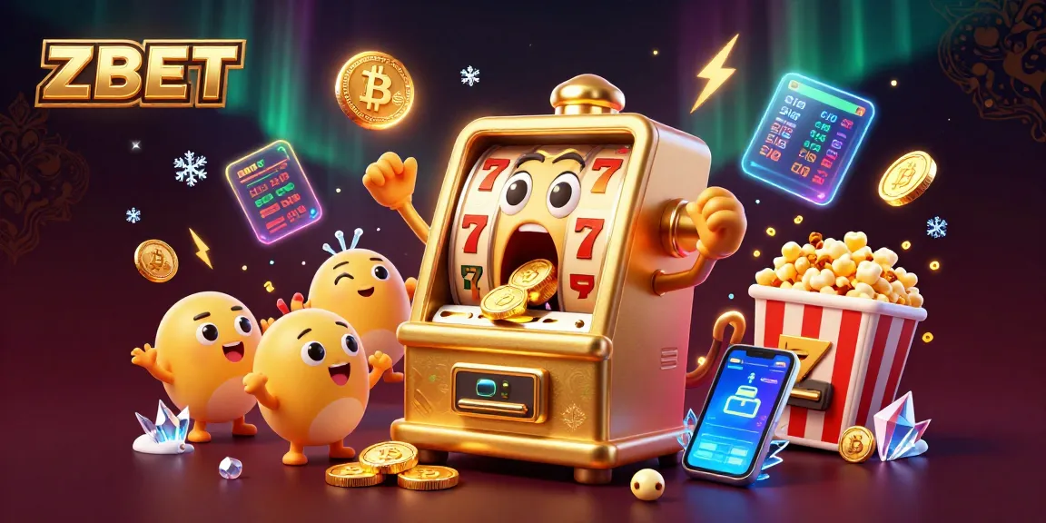 ZBET ignites excitement in a vibrant slot-themed scene with joyful characters and dazzling graphics.