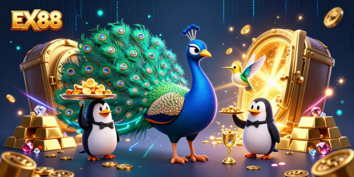 Experience the excitement of EX88 with vibrant casino elements in a dazzling 3D illustration.