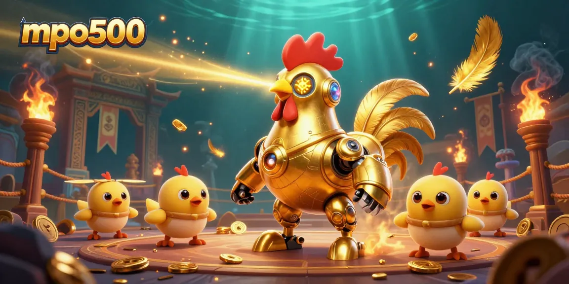 Experience engaging gameplay at mpo500 with our unique golden-rooster-themed casino illustration.