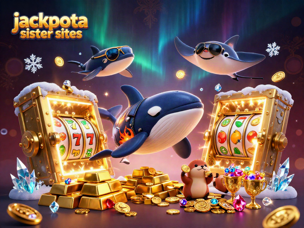 Experience the excitement of jackpota sister sites through an engaging scene of fun characters winning golden coins.