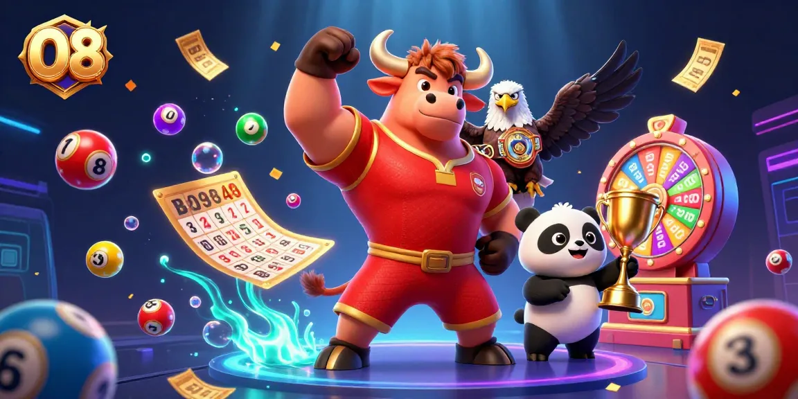 Win big with O8, celebrating victory with dynamic lottery balls and vibrant game elements.
