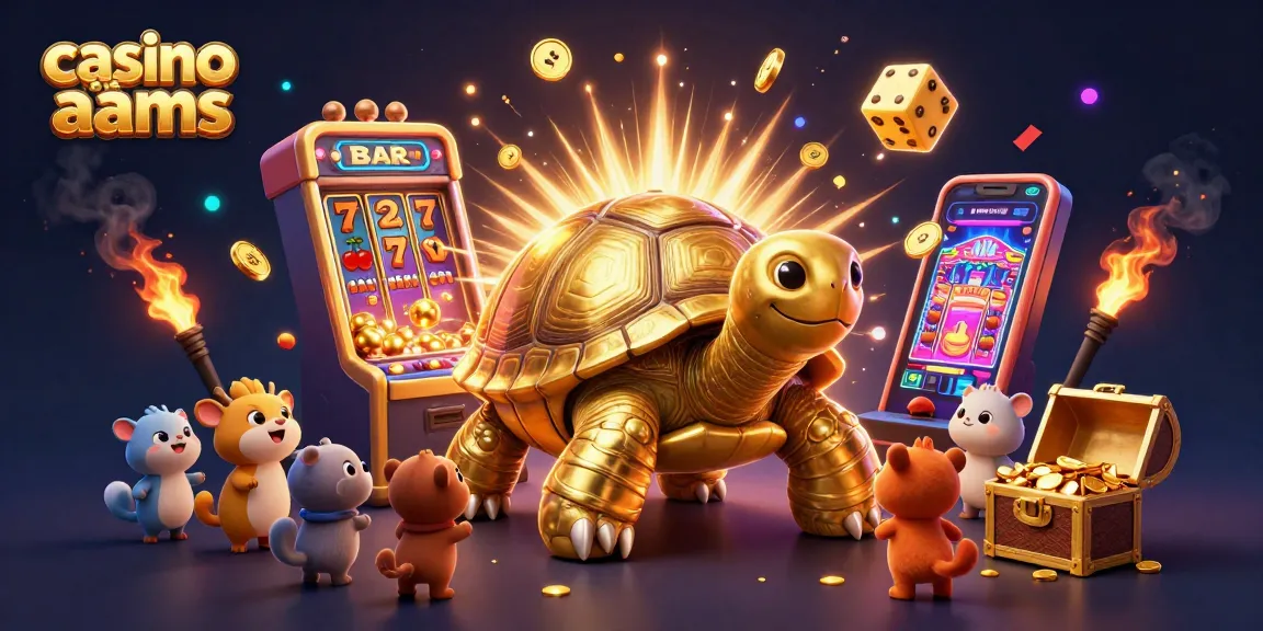 Giocatori che si divertono con il casino non AAMS e un'enorme tartaruga dorata con gioco da casinò