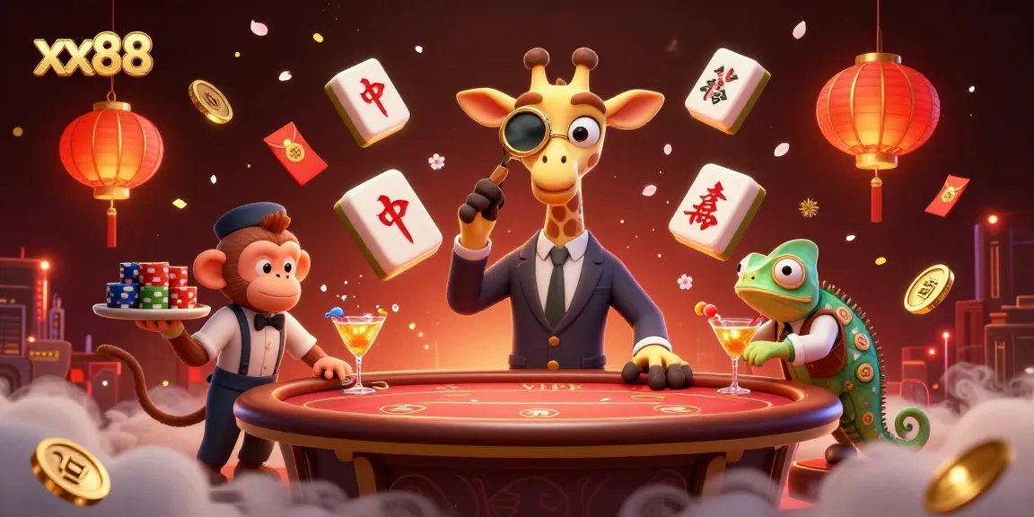 Experience thrilling gameplay at xx88 with a vibrant casino scene featuring a high-roller giraffe and animated elements.