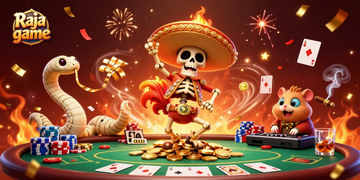 Engage in exciting Raja game action as colorful characters celebrate wins with vibrant casino elements.