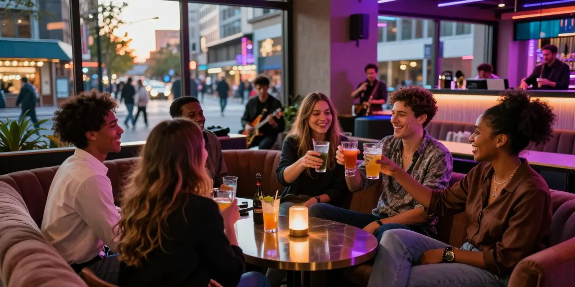 Friends enjoying a lively evening at a 유흥사이트 lounge, showcasing vibrant nightlife and stylish surroundings.