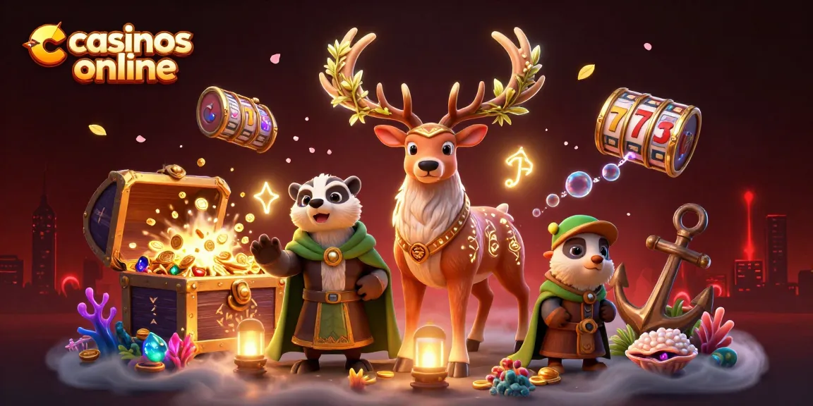 Juega en casinos online y disfruta de una ilustración mágica con personajes de fantasía y luces brillantes.