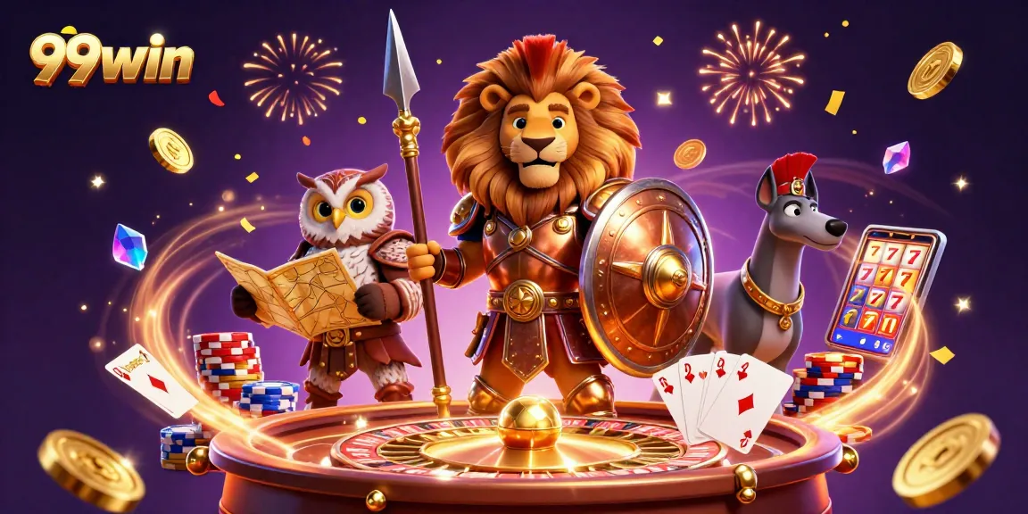 Win big with 99win at the thrilling online casino, featuring vibrant 3D characters and rich gaming elements.